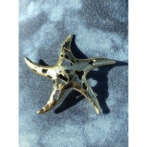 Vintage Gold Tone Fish Starfish Brooch Pin Signed Karu Arke